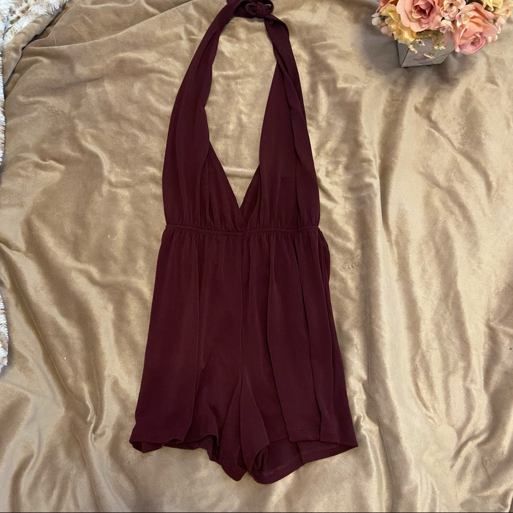 Brandy Melville Wine Red Halter Romper